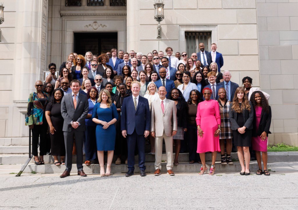 Staff of the Law Office of the Shelby County Public Defender gathered on the courthouse steps