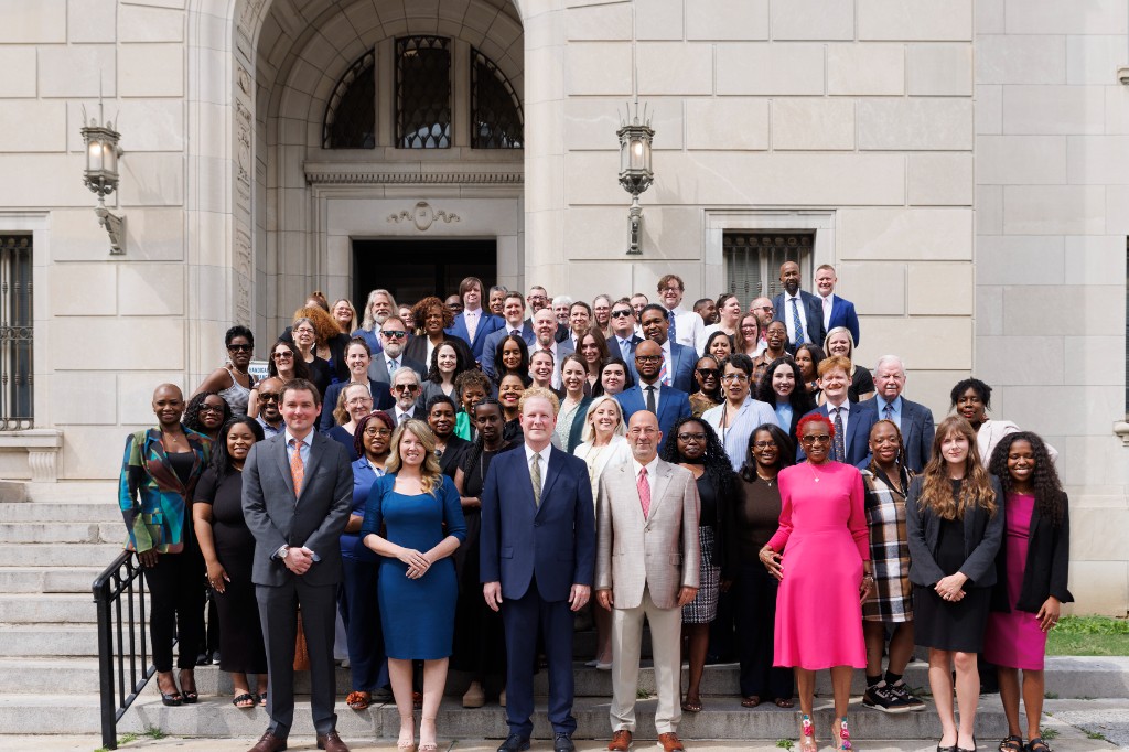 Shelby County Public Defender staff gathered on the courthouse steps