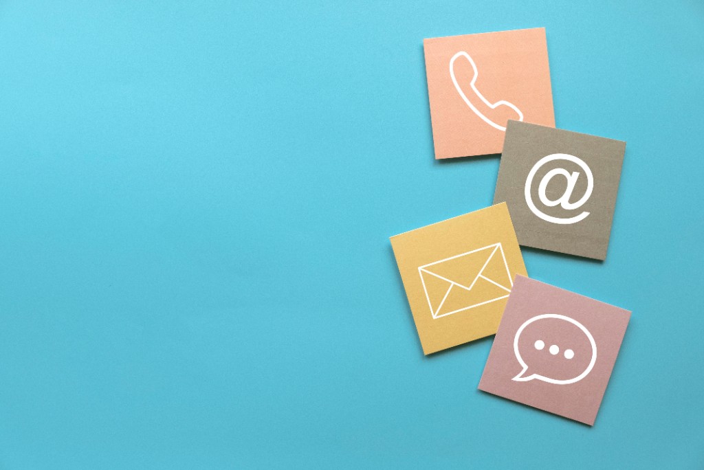 Communication icons representing phone, email, and messaging