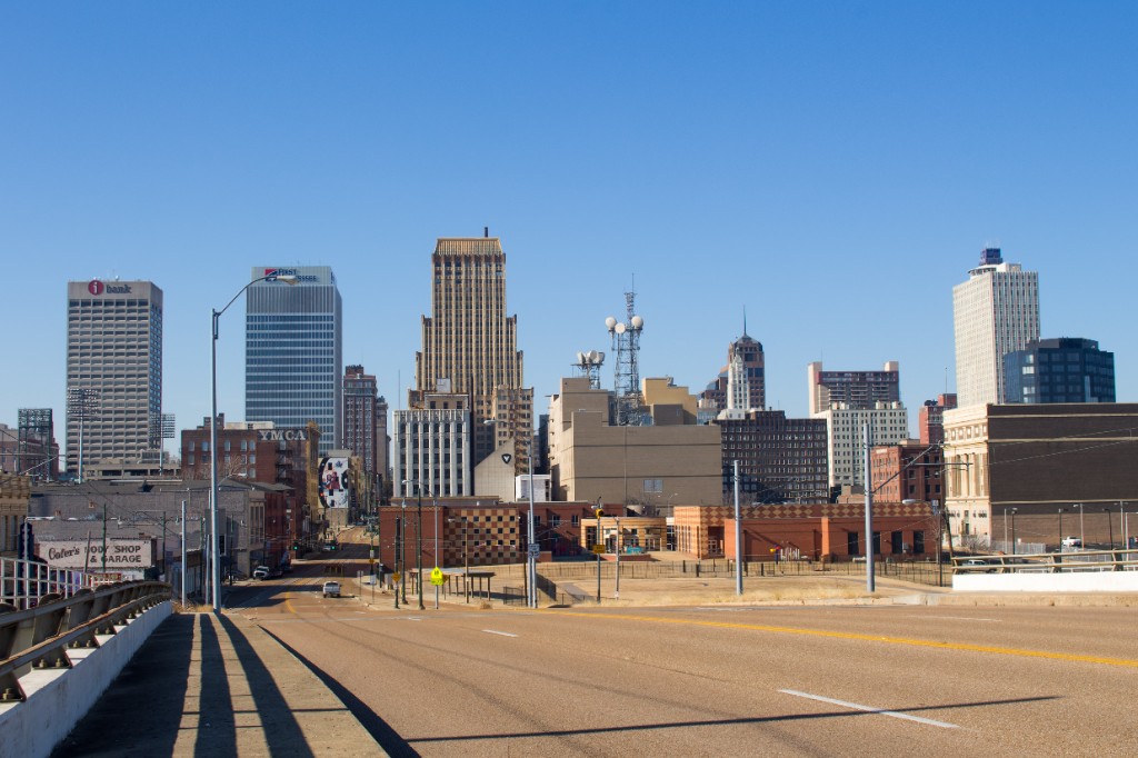 Memphis skyline viewed from an elevated roadway