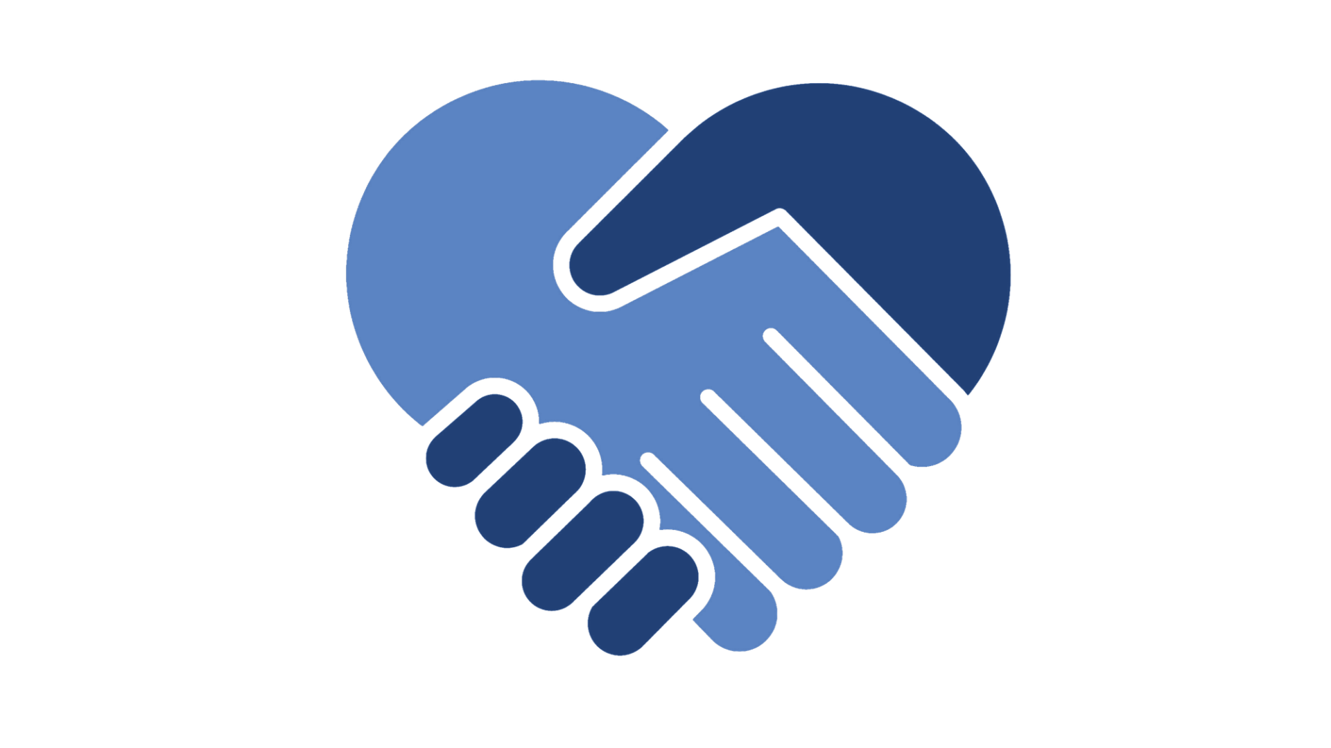 Two hands clasped in a handshake forming a heart, in the office's navy and blue